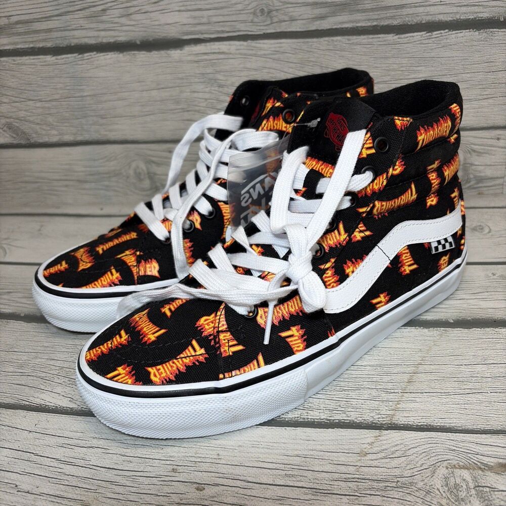 Vans Men's Sz 8 Skate Sk8-Hi Thrasher Black Shoes Black/Orange